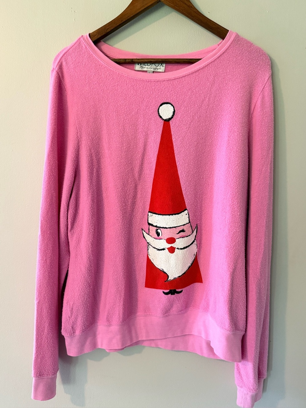 Wildfox Pink Santa Christmas Sweatshirt Pullover Fuzzy Y2K Size Large